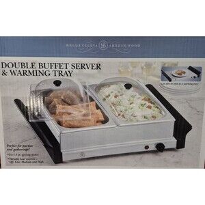 New Bella Cucina Double Buffet Server and Warming Tray  Original Box 2 X 1.5 Qt.